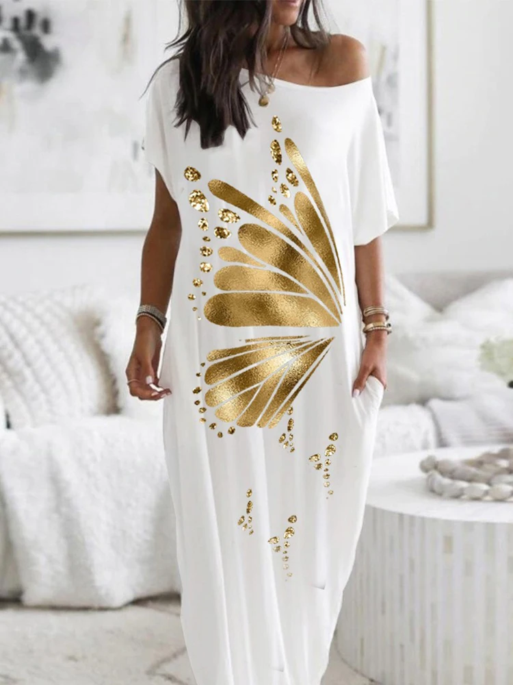 

Женское платье макси с коротким рукавом, открытыми плечами и принтом гепарда