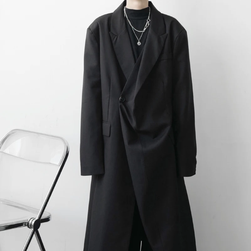 Vintage Korean Men's Niche Irregular Design Oversized Loose Windbreak Gothic Style Cardigan Street Punk Trench Hip Hop Coat | Мужская