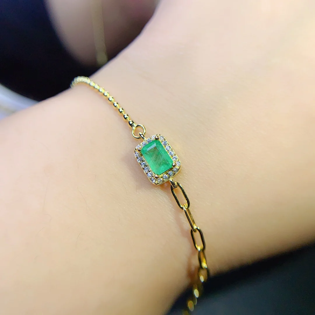 

Натуральный Изумрудный браслет, серебро 925 пробы, зеленый драгоценный камень 4x6 мм, праздничный подарок для девочек, бесплатная доставка товара