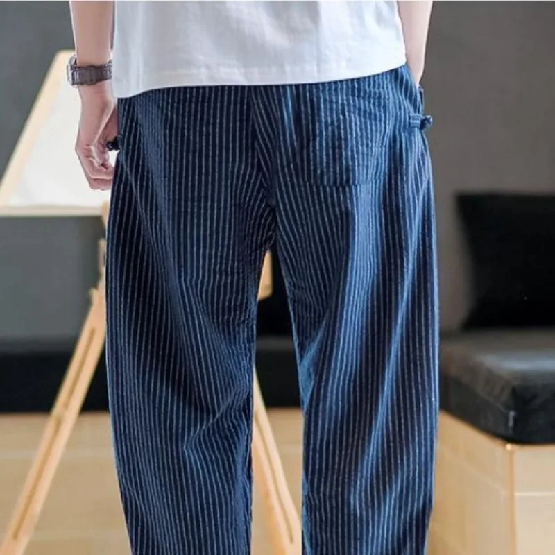 New 2024 Summer Boyfriend Thin Patchwork High Waited Elasticized Striped Pocket Drawstring Versatile Loose Sports Casual Pants