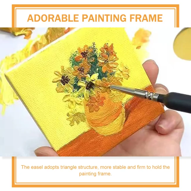 2 Sets Mini Oil Painting Board Canvas Panels Adorable Frame Delicate Easel DIY Decor Triangle Stand Supplies Gifts 5