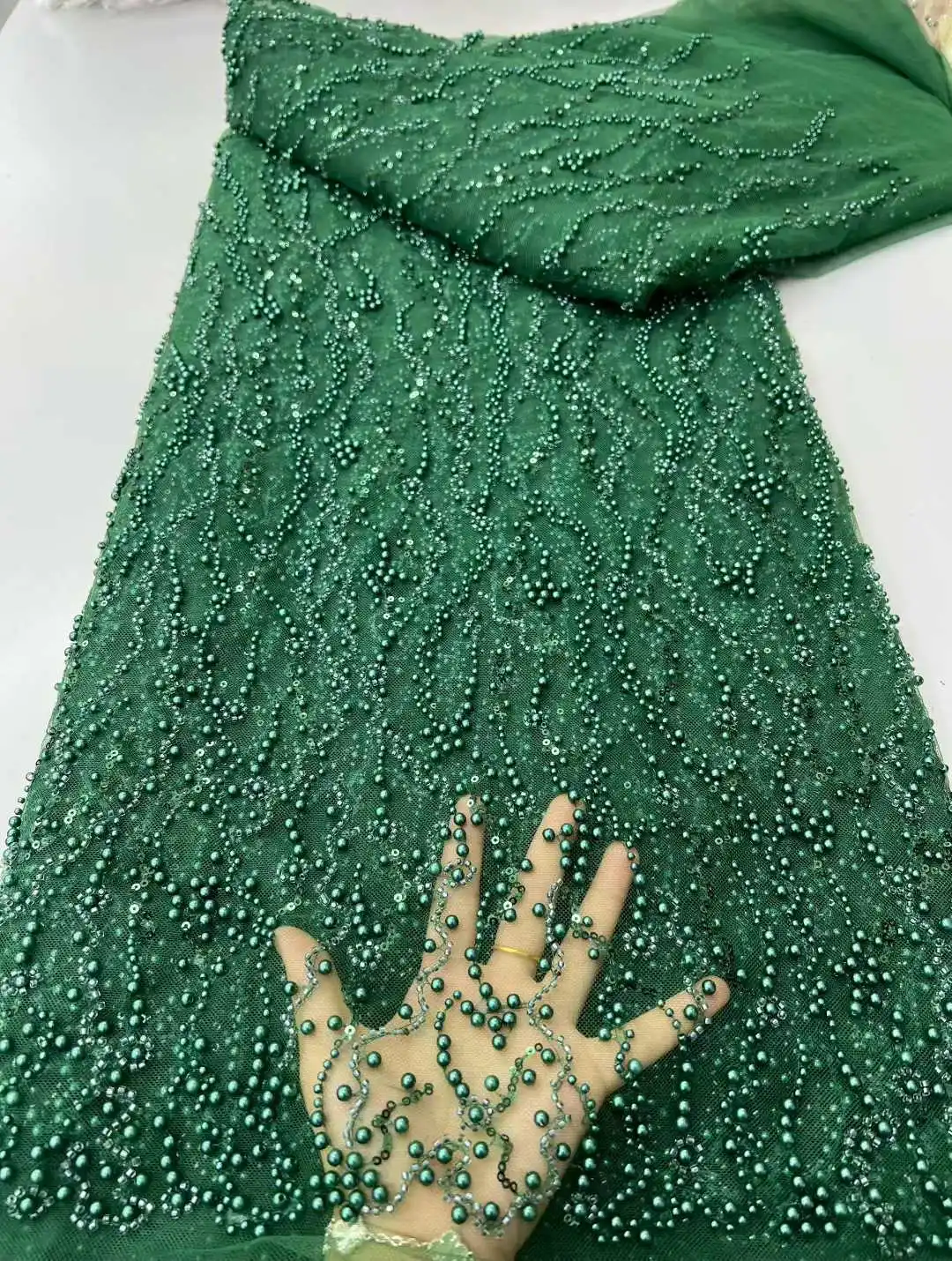 African Mesh Lace Fabric With Sequins 2025 High Quality French Beads Tulle Lace Fabric for Women Party Dresses Material Sewing