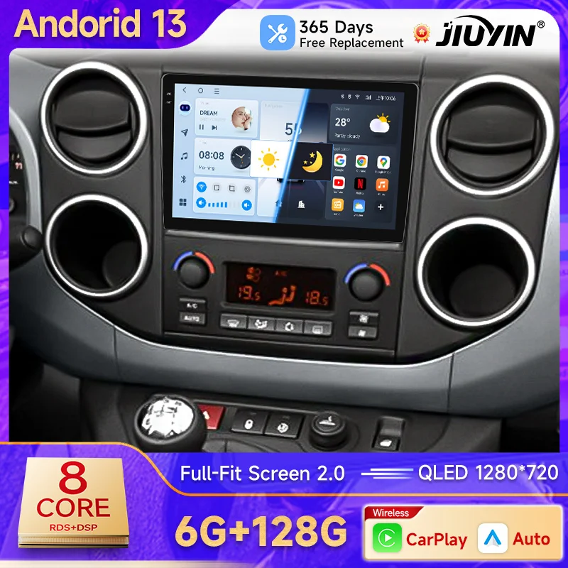 JIUYIN Car Radio For Citroen Berlingo B9 Peugeot Partner 2008 wireless CarPlay Android Auto No 2 din 2din DVD