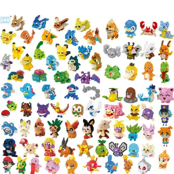 DIY Pokemon Blocks Small Cartoon Mini Building Block Pikachu Charizard Eevee Mewtwo Anime Assemble Action Model Dolls Toys 1