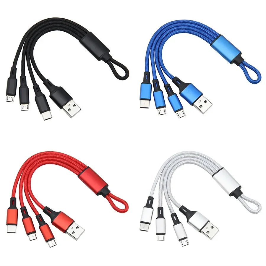 휴대용 멀티 키체인 충전 와이어, 나일론 3 in 1 마이크로 USB C타입 케이블, 아이폰, 삼성 휴대폰용, 안드로이드 코드, 500 개