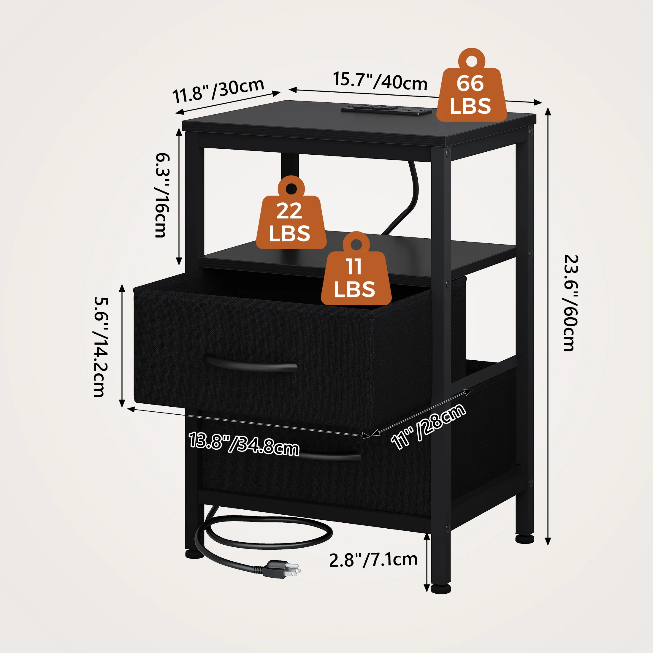 compact bedside placement