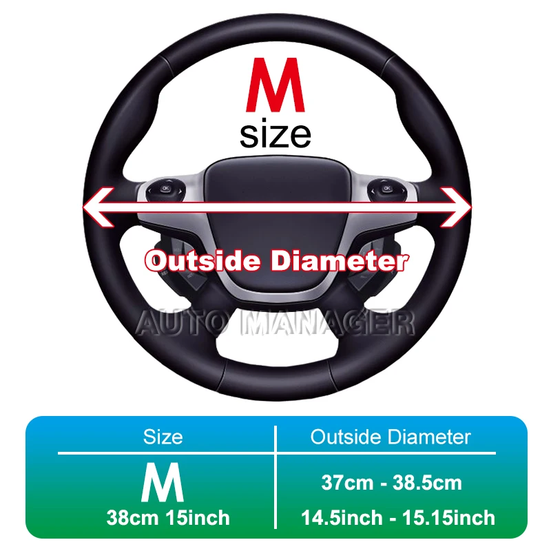 Steering Wheel Cover Genuine Leather Braid Steering Wheel Cover 15 inch for Car Interior Accessories