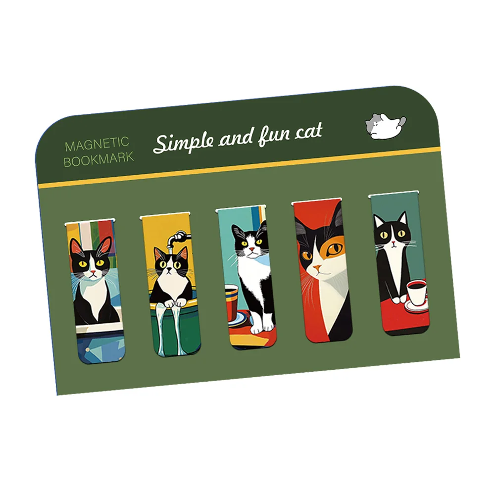Magnetic Bookmark 5PCS Cute Simple Fun Cat Art Creative Animal DIY Paper Books Page Marking animal bookmark bookmarks stationery supplies