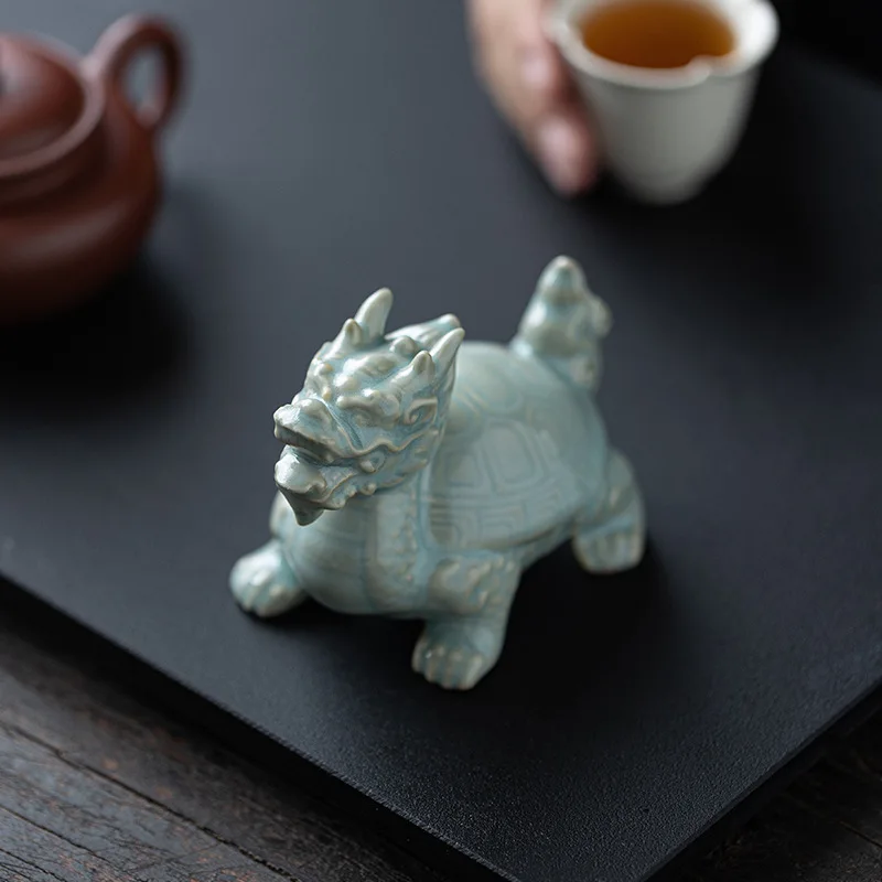 Creative Dragon Turtle Xuanwu Ru Ware Turtle Tea Ornaments Decoration Micro Landscape Bonsai Fish Tank Landscaping Crafts Orname