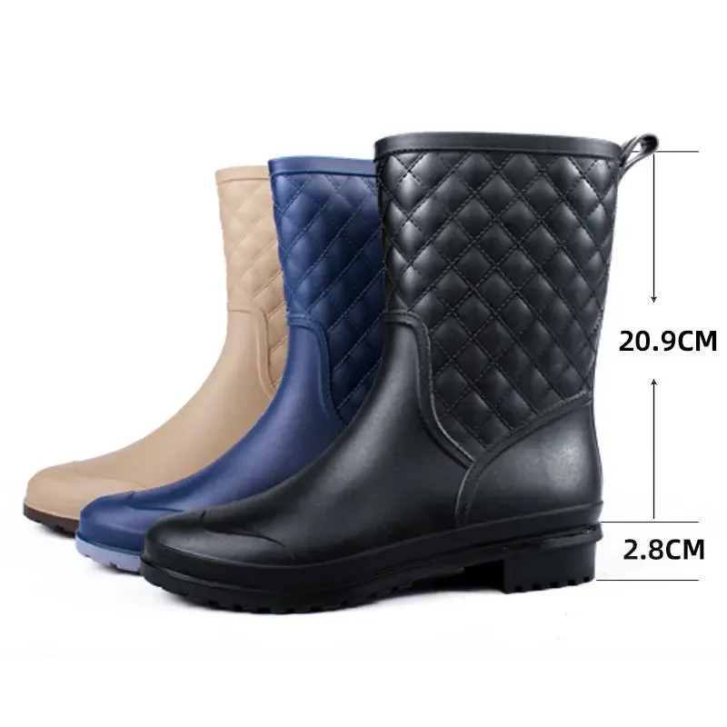 Women Rain Boots Fashion Non-Slip Women Boots Plaid Casual Rubber Shoes Comfor Wear-resistant Women's Waterproof Shoes 2026