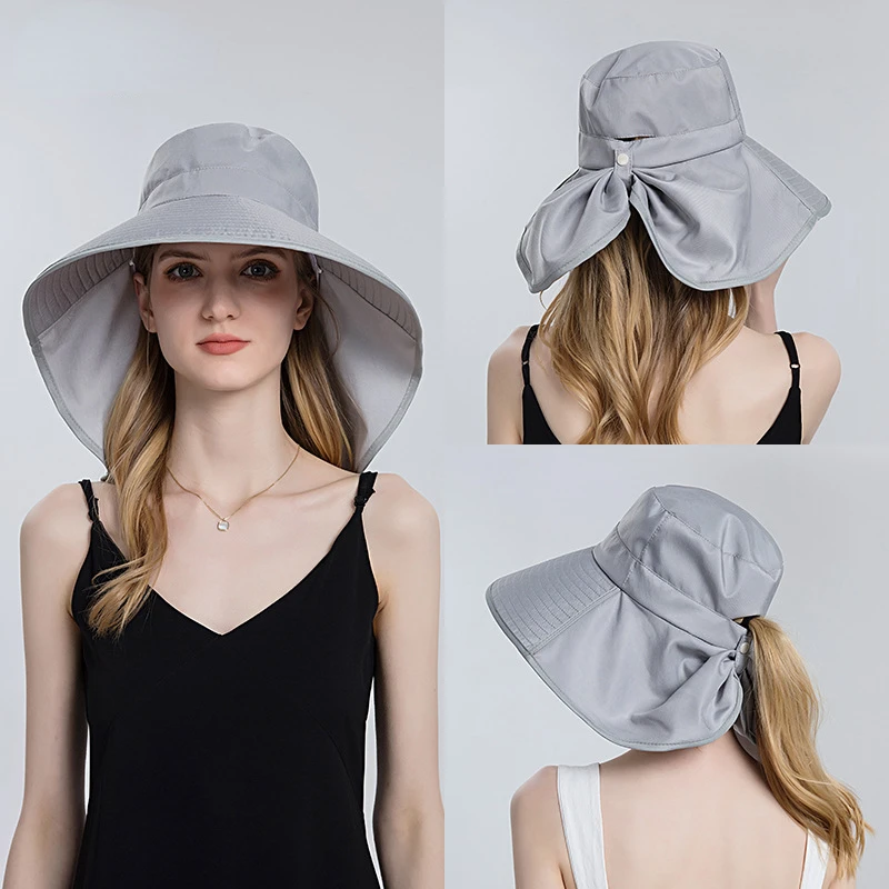 

New Style Big Brim Ponytail Sunshade Hat Women's Travel Outdoor Beach Mountaineering Leisure Sports Shopping Fisherman Hat