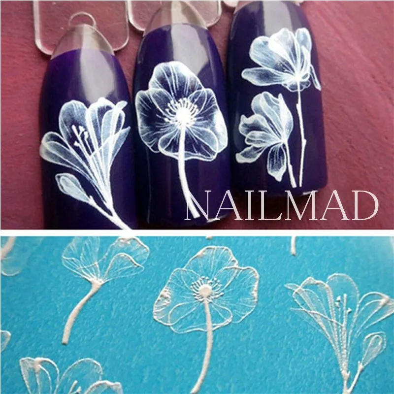 1pc 3D Acrylic Engraved Bee Lotus Nail Sticker Embossed Rose Flower Water Decals Empaistic Nail Water Slide Decals Fashion Nails