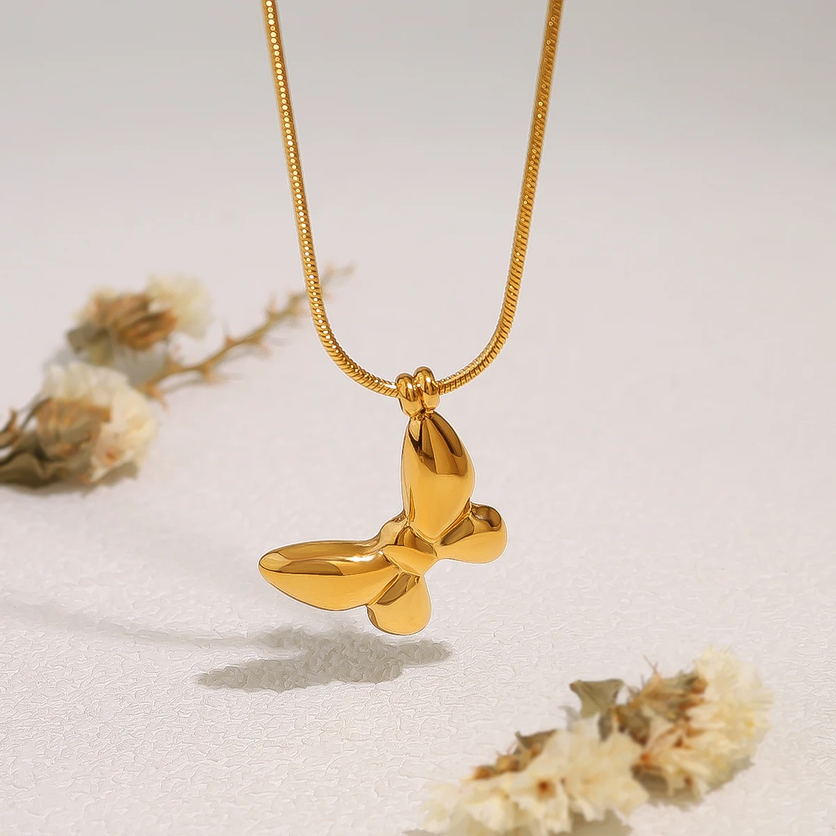 WILD & FREE Stainless Steel Butterfly Pendant Necklace for Women Retro Snake Chains 18K Gold Plated Tarnish Free Jewelry