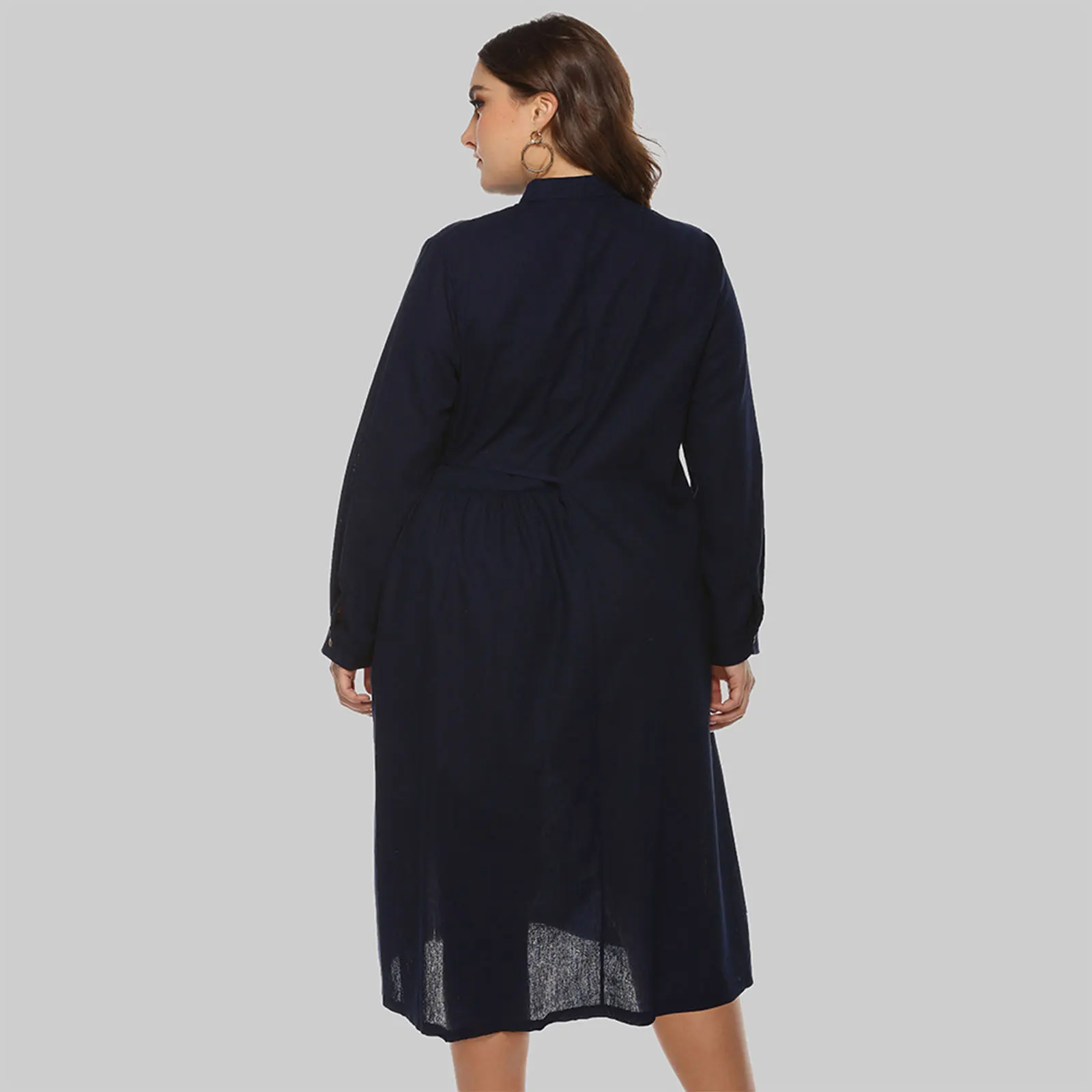 Long Sleeve Button Midi Swing Dress 