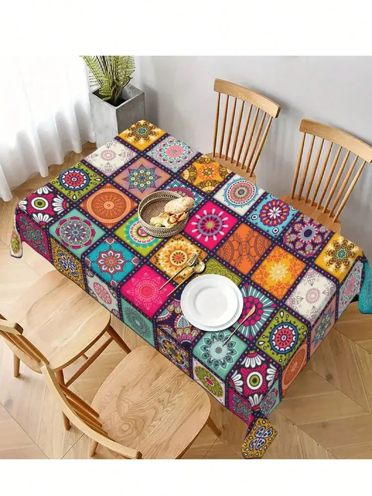 Uno, tovaglia rettangolare in poliestere, tovaglia bohémien mandala, tovaglia rettangolare colorata decorazione festiva per feste, ho 2