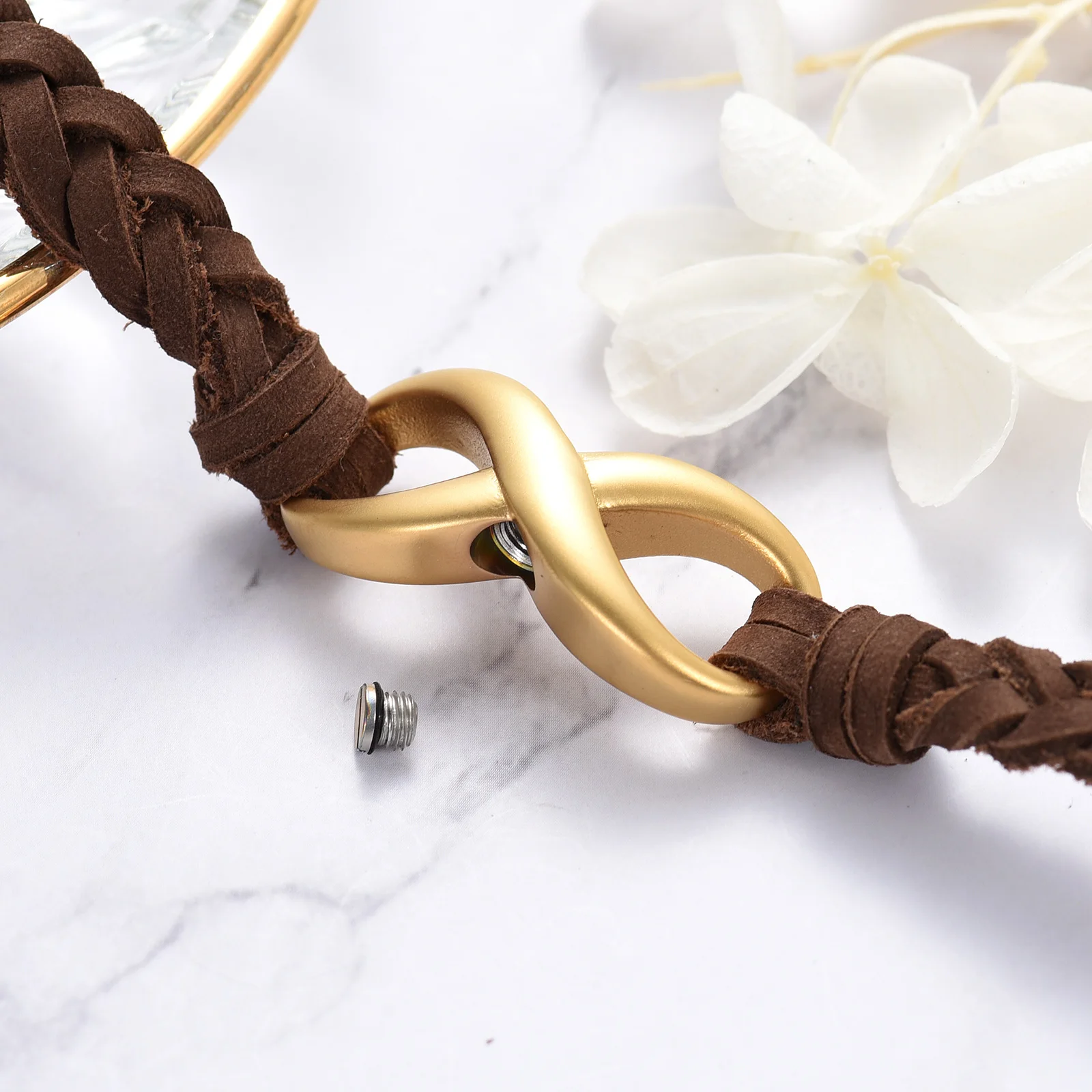 BowKnot Small Urns Cremation Bangle For Ashes Leather Braided Men Keepsake Urn Bracelet Memorial Jewelry