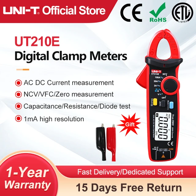 Pince multimètre numérique de courant AC DC UNI-T UT210E UT210D, pince True RMS, ampèremètre, testeur de tension, fréquence VFC, compteur de capacité 1