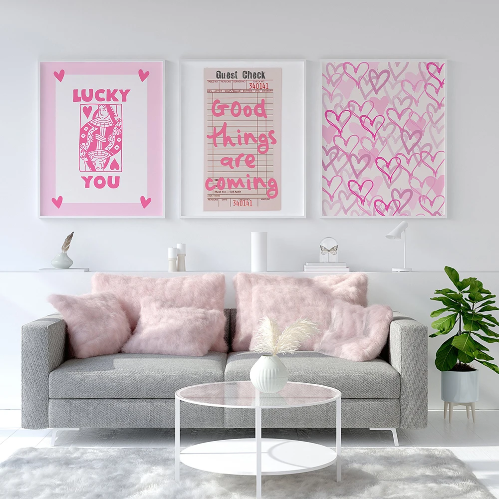 Lucky You Pink Guest Check Good Things Are Coming Motivational quotes  Poster Canvas Painting Cute Wall Art Picture Bedroom Decor - AliExpress, image size:1000x1000