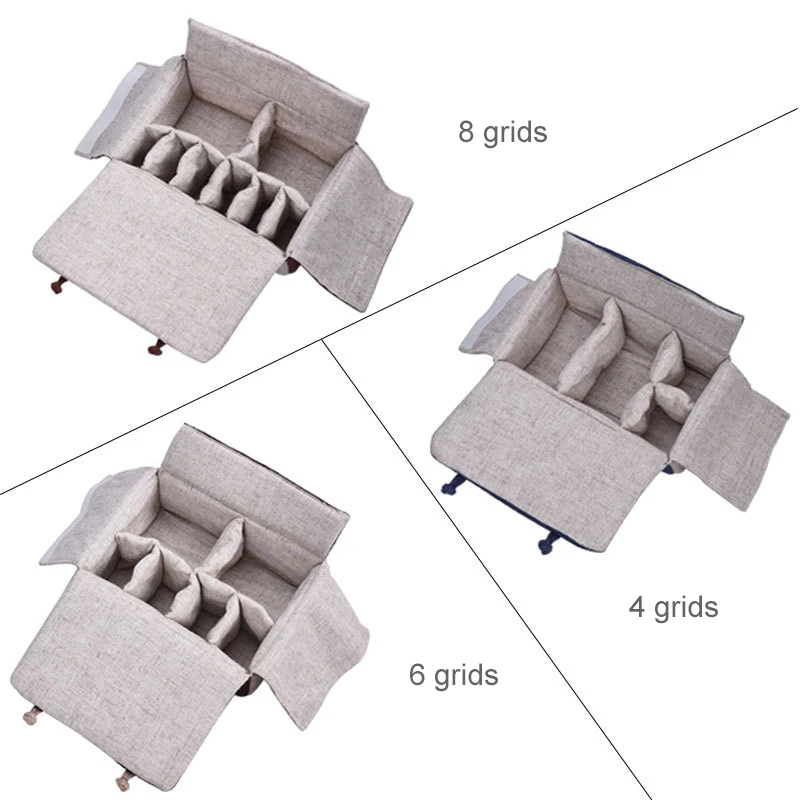 Foldable Storage Bag Outdoor Travel Tote Bag Linen Fabric Button Design Pot Cups Tea Set Organizer 3
