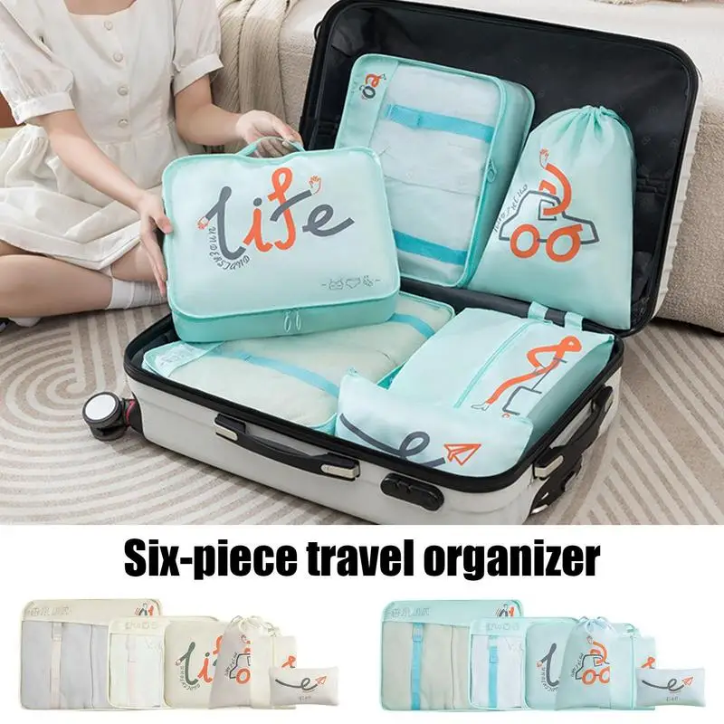 

6pcs Packing Cubes Set Travel Bag Organizer Clothes Luggage Suitcase Pouch For Family Breaks Hiking Camping RV Business Trips