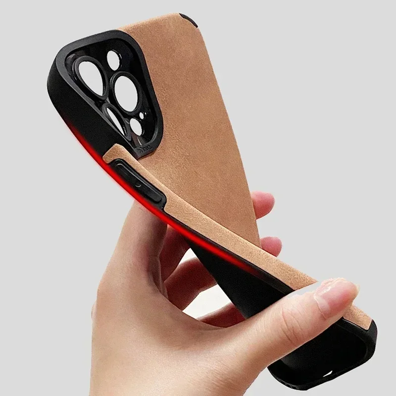 Premium Matte Leather Shockproof Phone Case with Soft Silicone Bumper