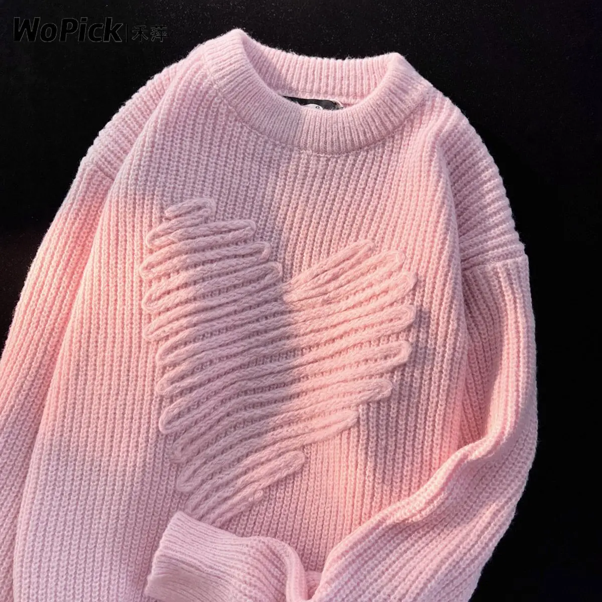 

Heping Pink 2022 New Love Sweater Women's Autumn and Winter Loose Round Neck All-match Knitted Sweater Top Pullover