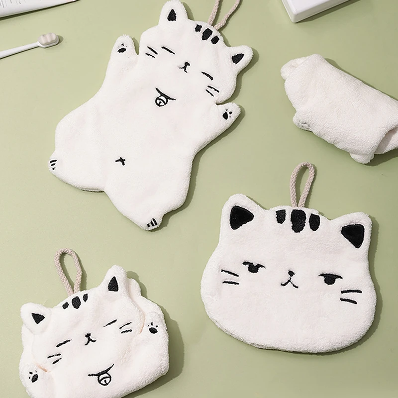 Absorbent Cute Cat Towel Bathroom Kitchen Hanging Non-shedding Pink Velvet Small Towel Hand Wiping Hand Towel