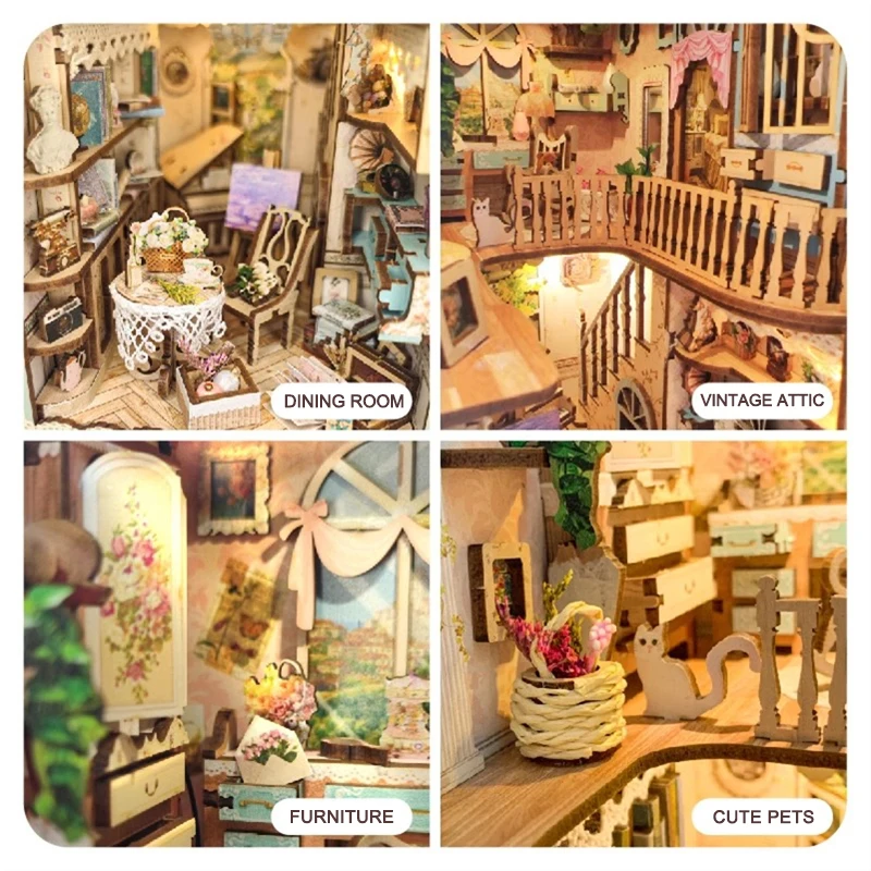 창의적인 DIY 나무 책 구석 선반 삽입 미니어처 키트, 목가적인 일기 북엔드, 인형 집 책장, 홈 장식, 수제 선물