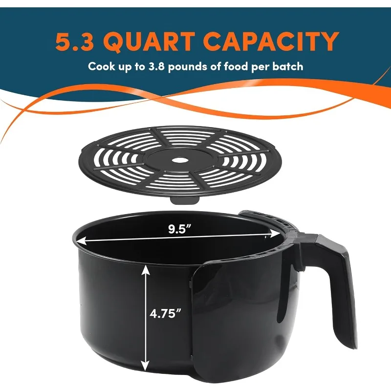 Digital Air Fryer 5.3Qt Hot Air Fryer 7 Menu Functions, Oil-Free Healthy Cooker, Timer and Temperature Control, PFOA/PTFE Free 4