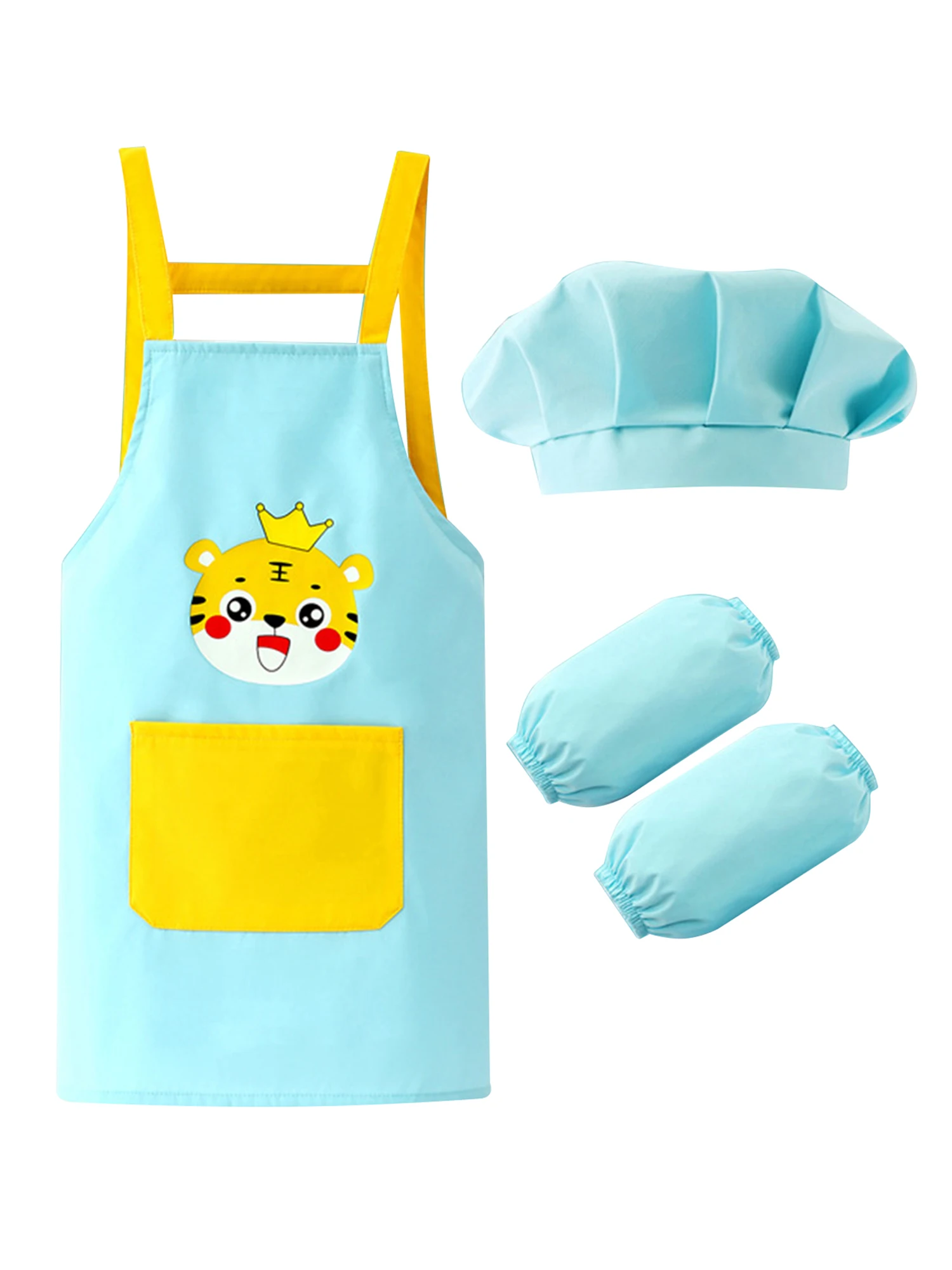 Kids Boys Girls Waterproof Apron Painter Chef Cosplay Costume Prop Cooking Baking Eating Drawing Cover Bib with Hat Arm Sleeve cosplay costume