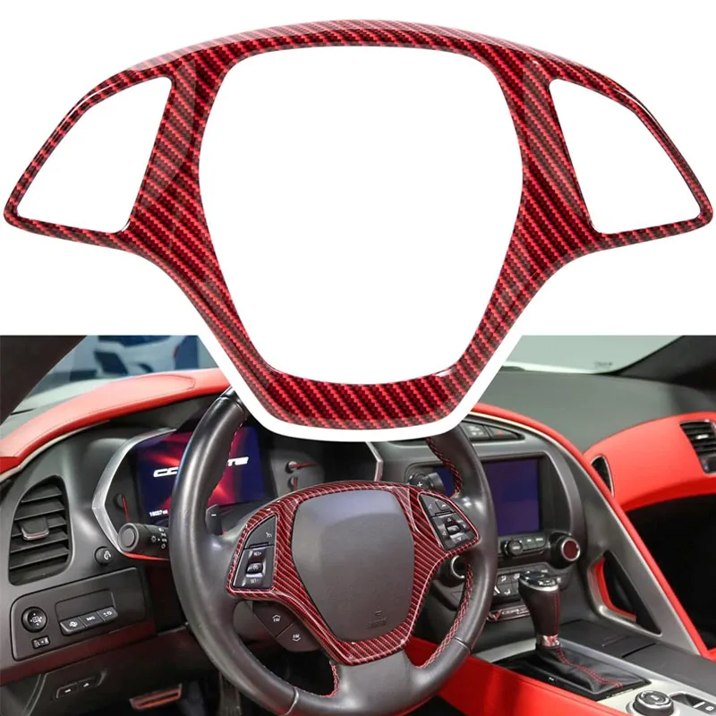 

arbon Fiber Look Steering Wheel Cover molding Cover Trim Accessories for Chevrolet Corvette C7 2014-2019 (red,Black)