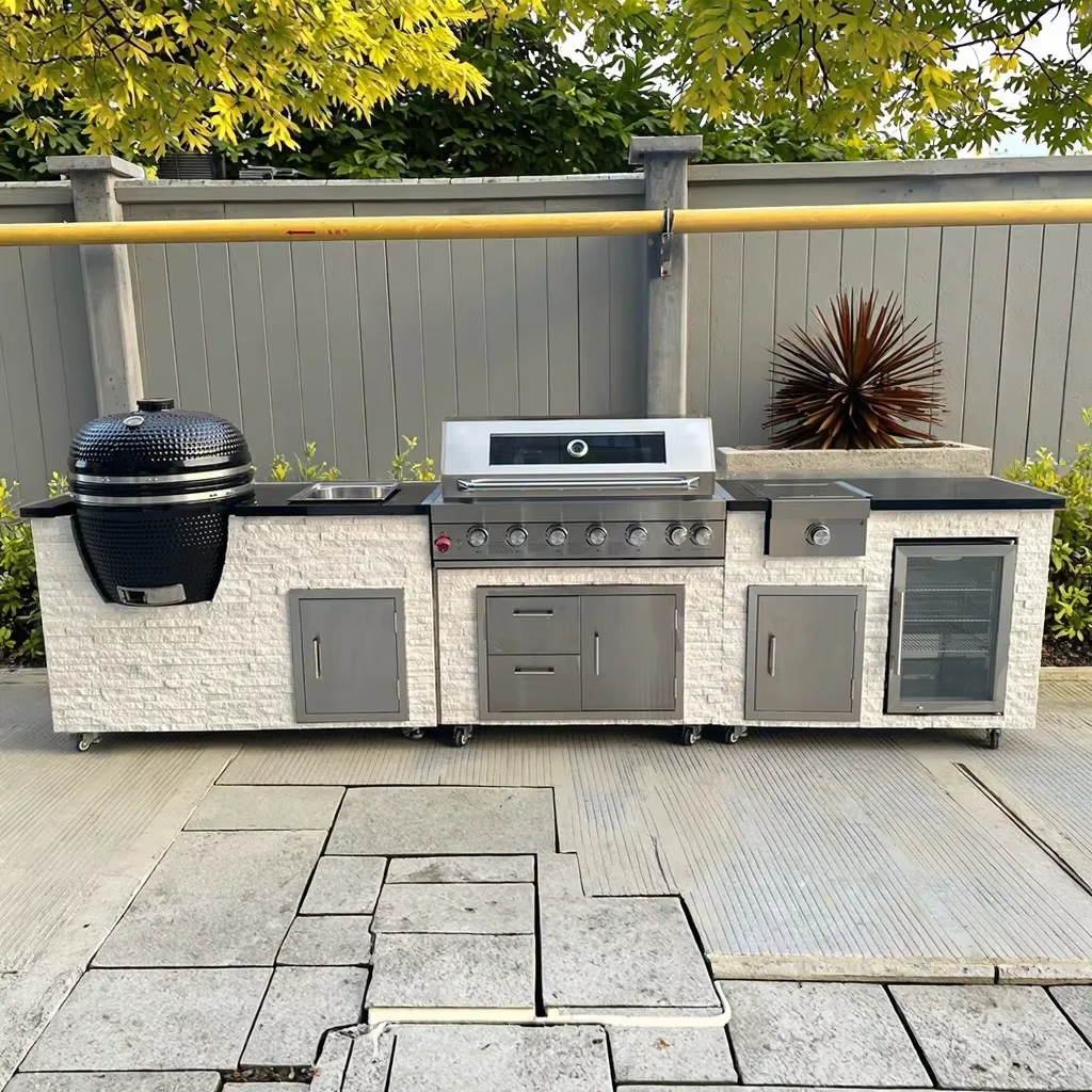 Modular stainless steel outdoor kitchen island with prep sink