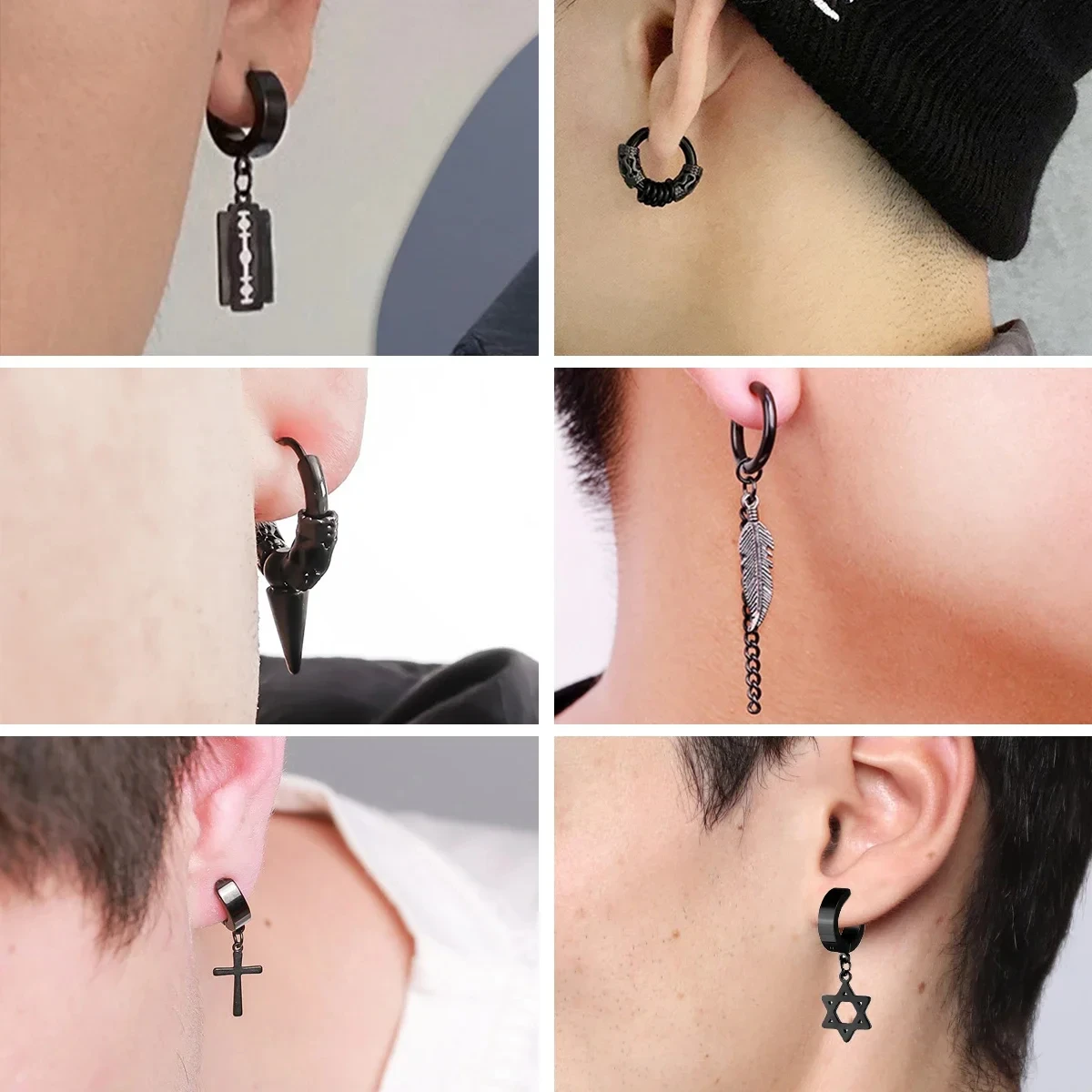 1Pair Unisex Punk Fashion Cross Pendant Ear Clip Non-Piercing Earrings