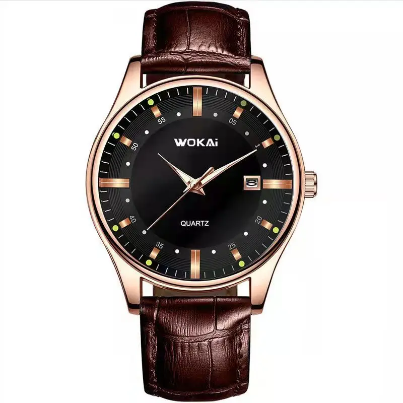 

WOKAI high quality men's casual belt quartz watch Men's nightlight waterproof business waterproof fashion clock retro students