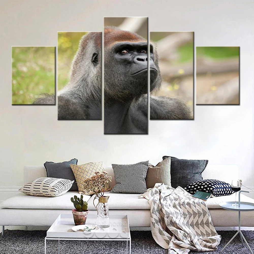 

5 Pieces Wall Art Canvas Animal Poster Black Gorilla Wallpaper Artwork Painting Picture Print Bedroom Mural Modular Framework