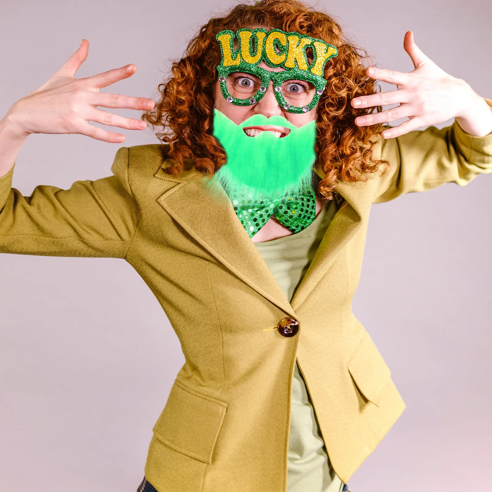 2Pcs 녹색 가짜 수염 밝은 색상 재미있는 성 패트릭의 날 코스프레 파티 의상 수염 소품 성 패트릭 장식