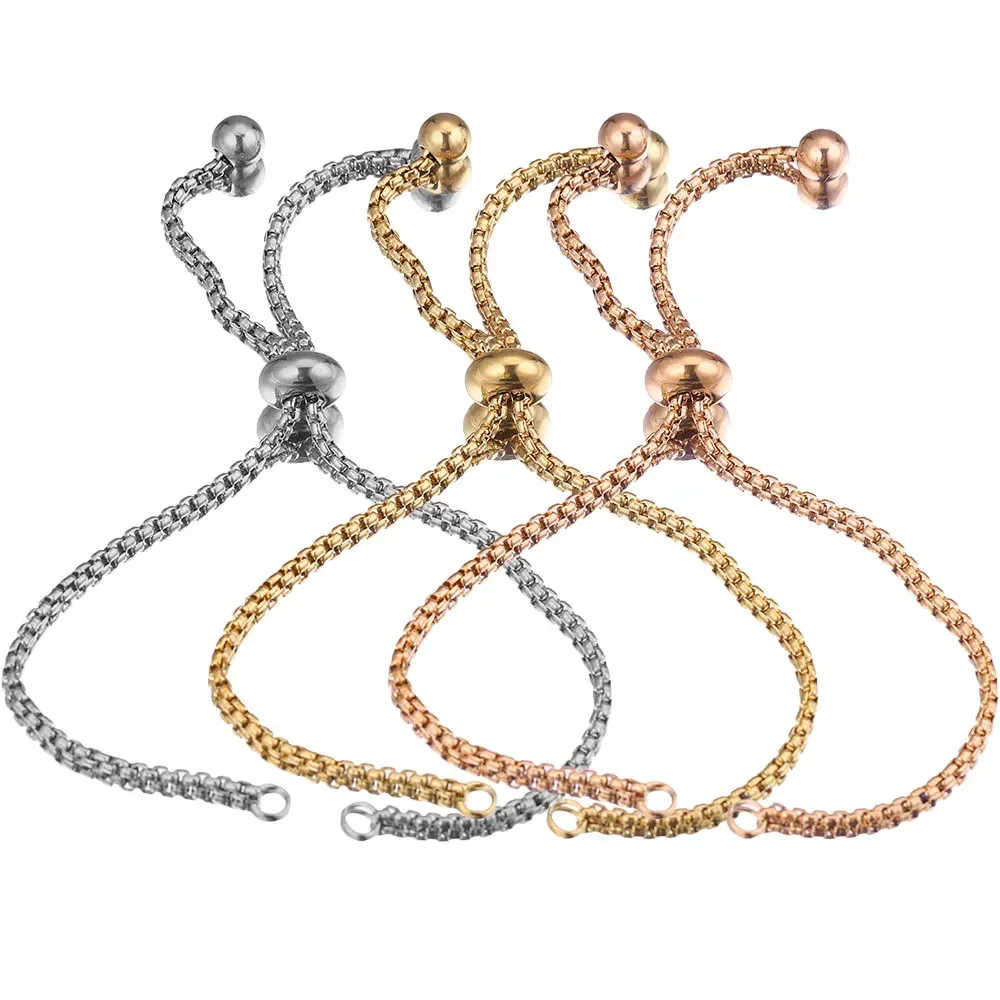 스테인레스 스틸 골드 슬라이드 팔찌 쥬얼리 액세서리 만들기위한 고무 구슬과 Coulissant 조정 가능한 체인 팔찌, 3 개 