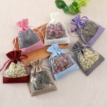 25/50/100pcs Burlap Gift Drawstring Empty Bag with Clear Organza Window Christmas Wedding Gift Party Jewellery Bag 1