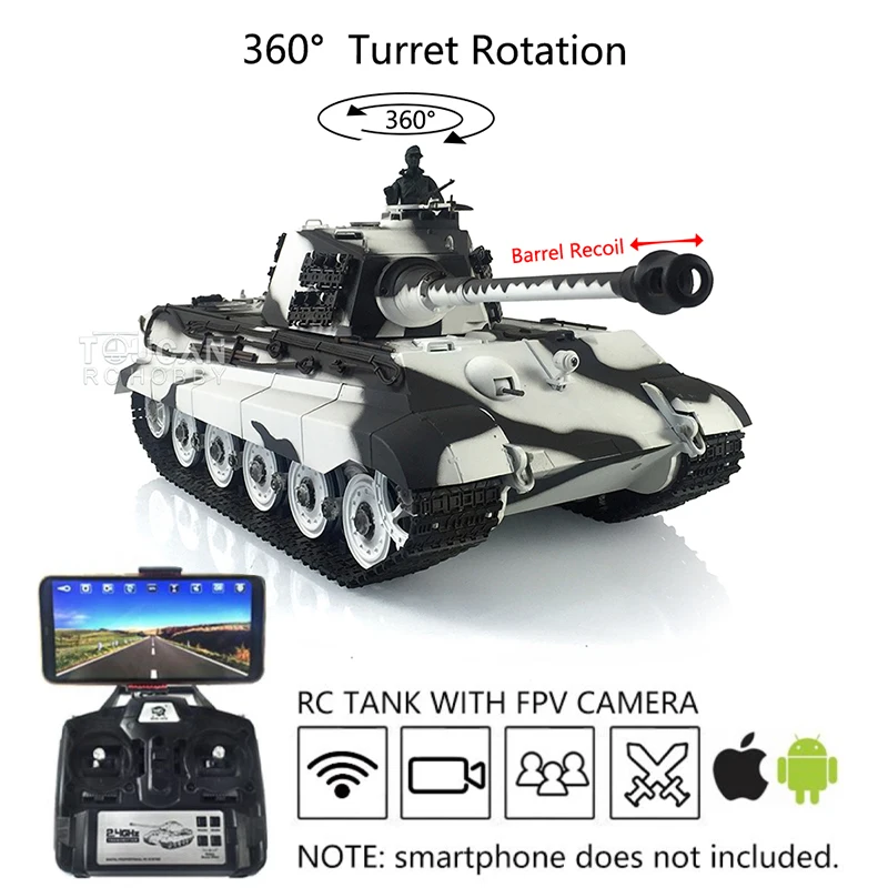 HENG LONG 1/16 7.0 King Tiger RC Tank 3888A FPV 360° Turret Barrel Recoil Sound Machine Gun BB Unit White Tiger II Toy 2
