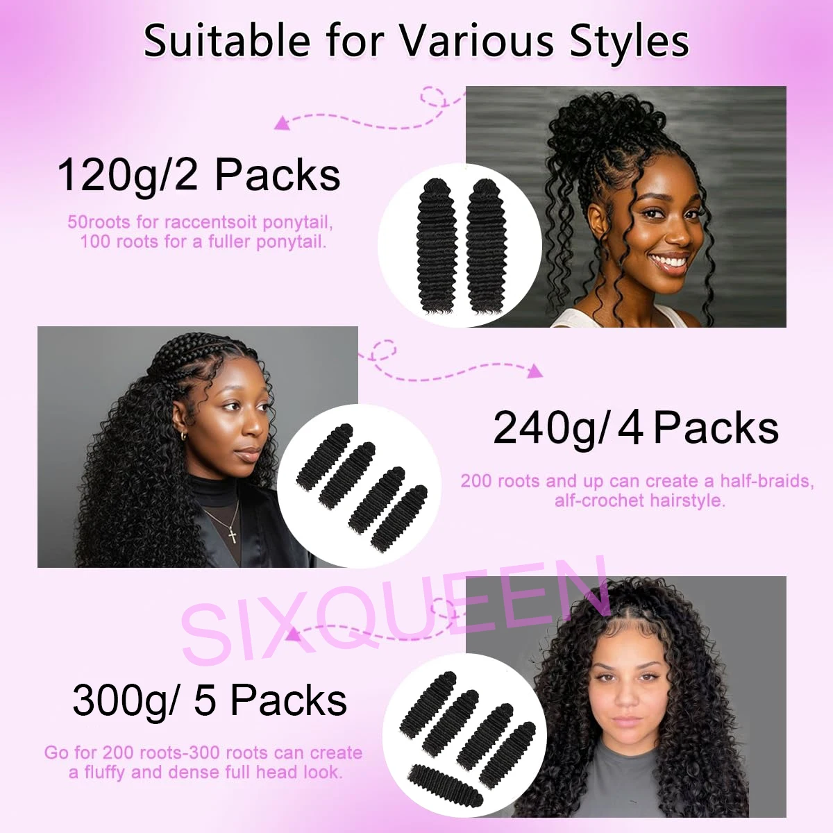 Deep Curly Feather Crochet Hair Pre-Separated Knotless Braids Deep Wave Human Hair Extensions for Dreadlocks & Braided Styles 5