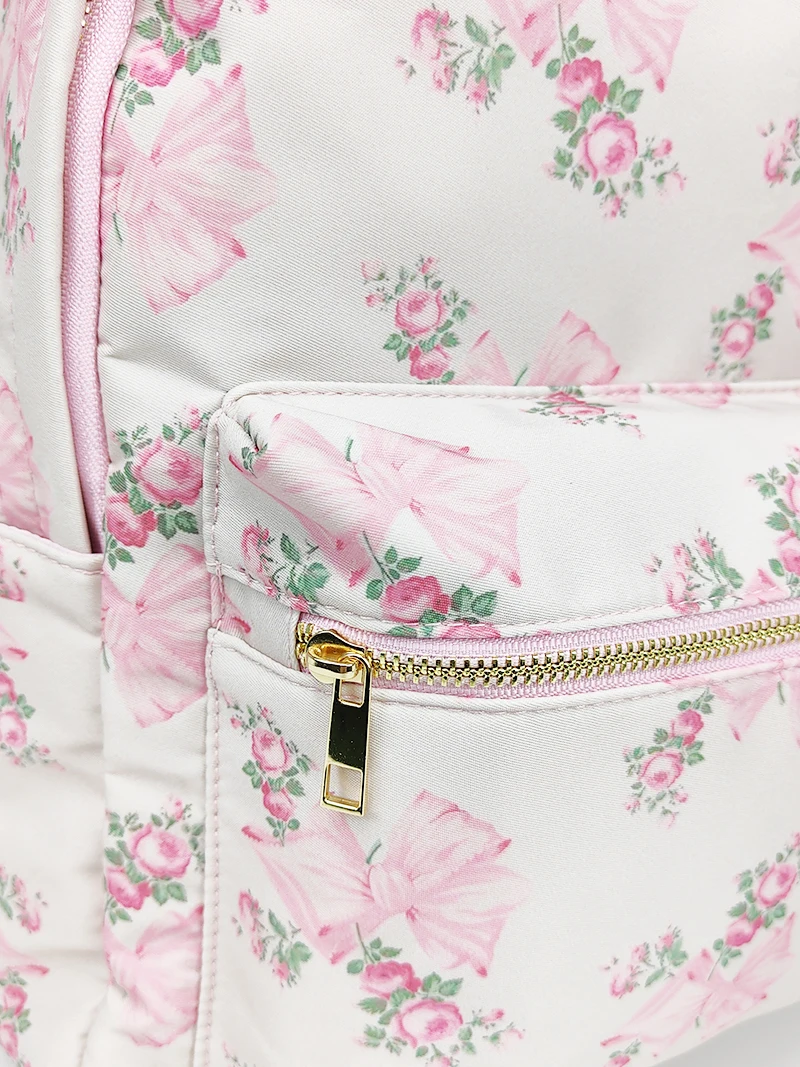 New Waterproof Nylon Backpack Backpack Large Capacity Pink Printed Bow Female Travel Bag Backpacks Schoolbag for Teenage Girls