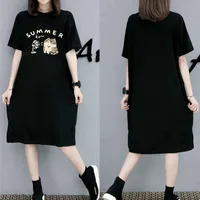 Korean Style Instagram Fashion Print Women's Summer New Plus Size Loose Pullover Short Sleeve Dress 1
