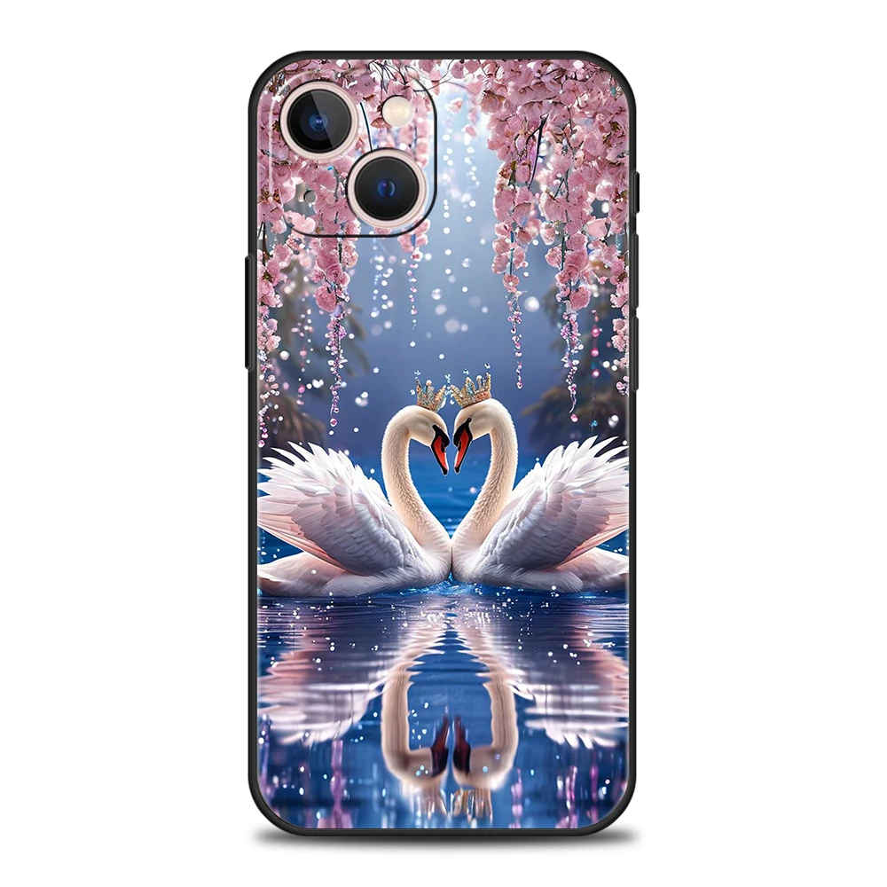 Elegant White Swan Design Shockproof Phone Case Cover with Soft TPU Shell