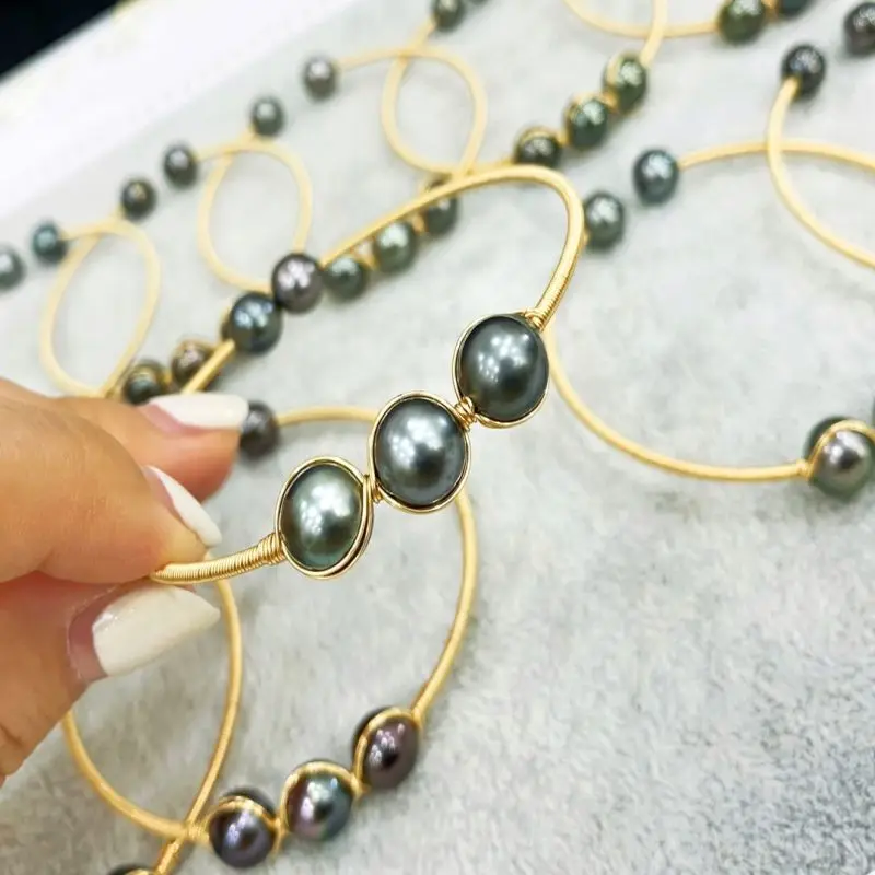 HENGSHENG- Ʈ , 8-9mm, õ ؼ Tahitian  , 14K   ε ־ 