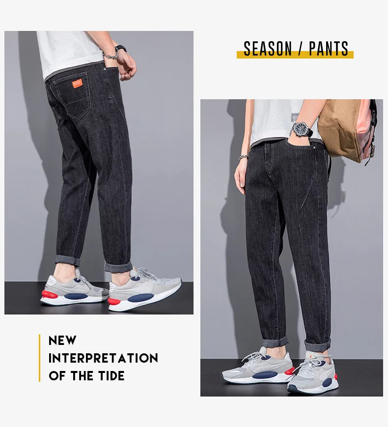 flannel lined jeans Straight winter men's pants 2021 retro autumn slim pants spring and autumn new autumn and winter jeans men mens slim jeans