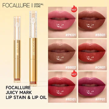 FOCALLURE 2 in 1 수분 립글로스, 방수, 오래 지속되는 립 틴트 쉬머 리퀴드 립스틱, 경량 립 오일 메이크업 화장품