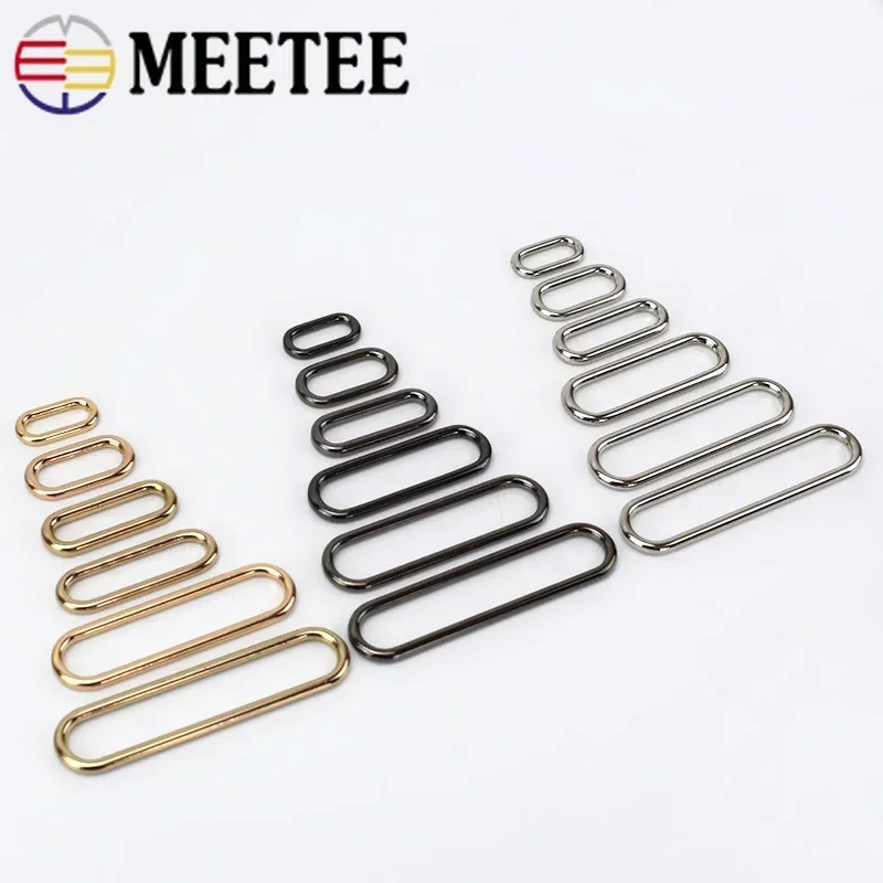 Meetee 10Pcs 15-60mm Seamless Oval Metal Buckles O Ring Strap Windbreaker Adjustment Button Hook Clasp DIY Garment Accessories
