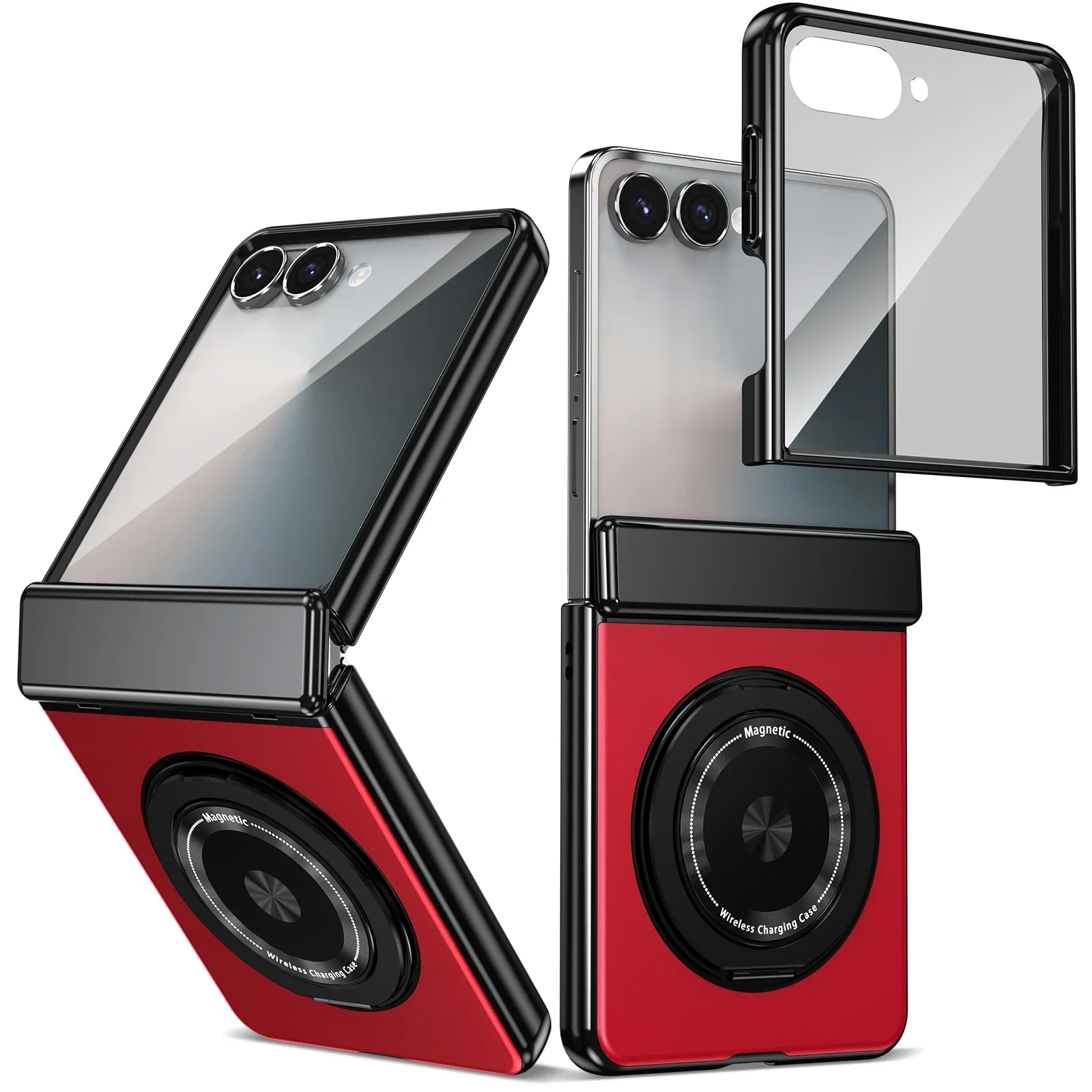 360 Rotating Magnetic Ring Holder Phone Case with Hinge Protection and Tempered Film
