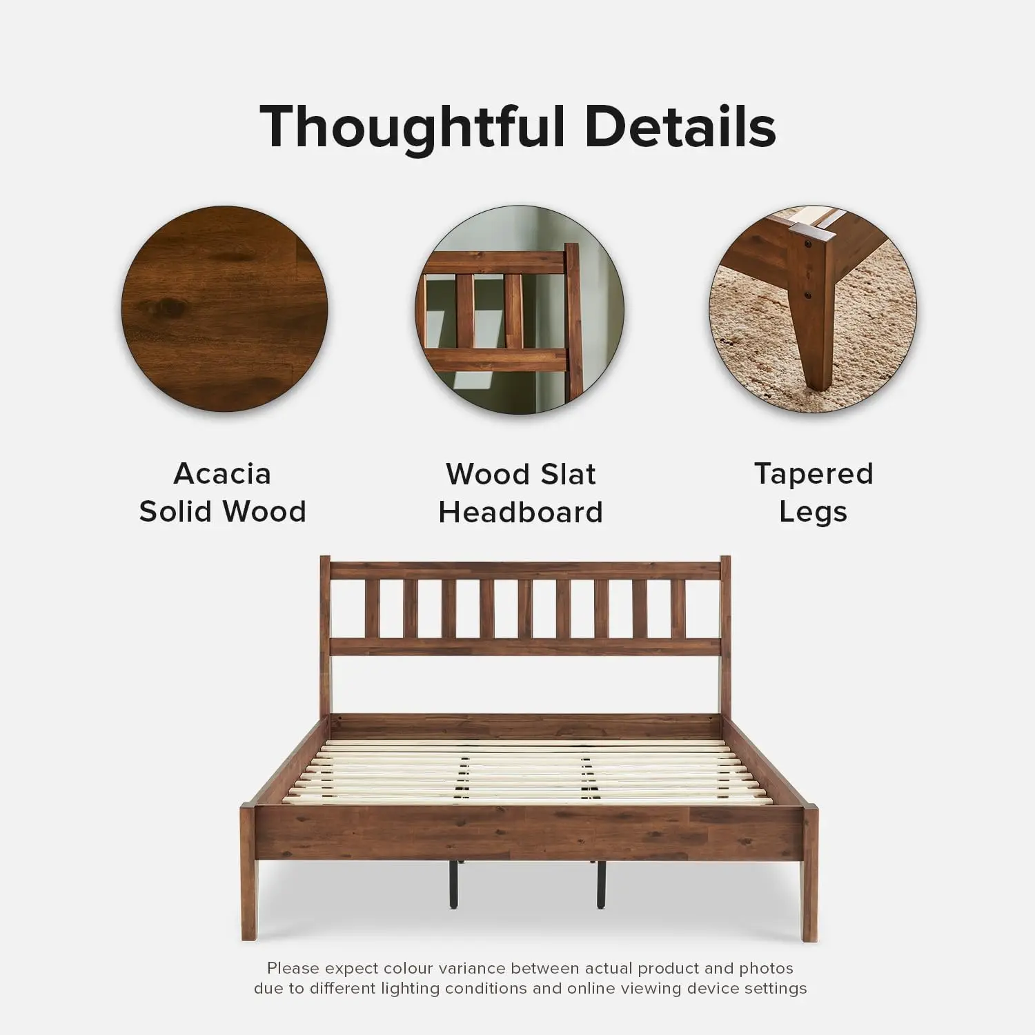 Bed Frame Headboard Mid Century Modern Acacia Solid Wood Platform Bed Frame Wooden Slats No Box Spring Needed