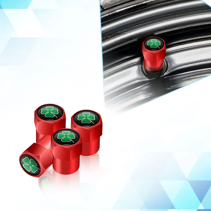 Exterior Decor 4-Piece Four Leaf Clover Wheel Valve Stem Caps
